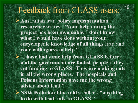 Feedback from GLASS users, slide 10