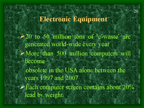 20 to 50 million tons of e-waste are generated world-wide every year, slide 20